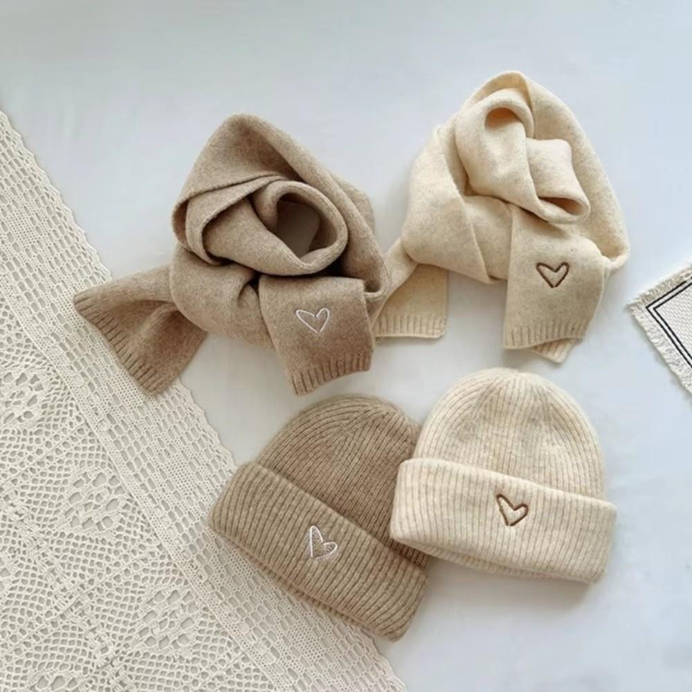 Love Heart Embroidery Scarf Hat Set Windproof Ear Protection Hat New Beanie Hat  Outdoor Sports