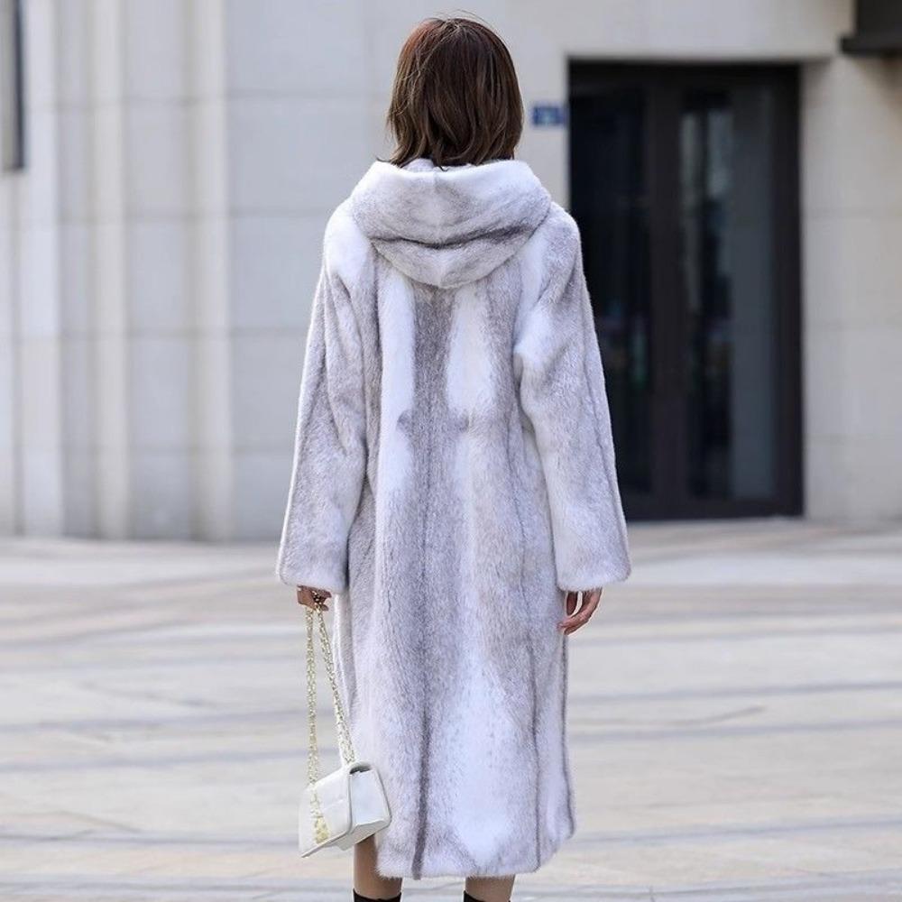 Palton de blană rezistent la frig Palton gros de nurcă Temperament de zeiță Blană dintr-o singură bucată cu glugă Palton de bumbac Palton de blană