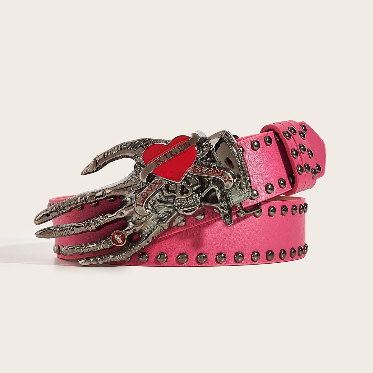 

American punk hottie Y2K skull love palm belt female design sense niche versatile fashion belt 122cm рожевий червоний колір