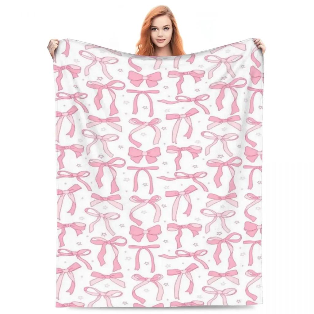 Trendy Ballet Pink Ribbon  Bow Microfleece Throw Blanket   Sizes  Comfortable for Camping  Perfect Gift