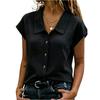 Womens Casual Short Sleeve Button Down Top Woven Fabric with Pointed Collar Relaxed Fit Lightweight Shirt for Everyday Wear