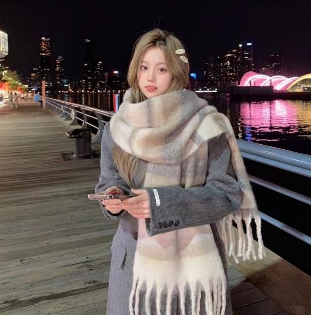 Dámský kostkovaný šátek v korejském stylu - Módní, Všestranný, Zesílený pletený nákrčník