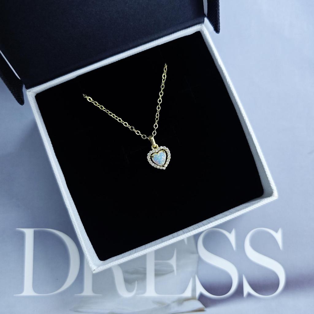 S925 Sterling Silver Ocean Heart Minimalist Necklace with Opal Inlay