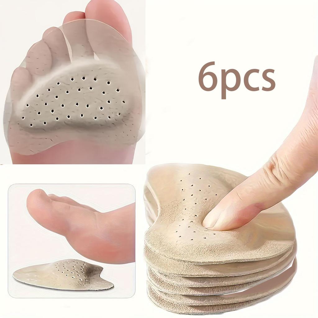 6pcs Women's high heels soft PU non-slip front foot pad - breathable sweat-absorbent, shock-absorbing foot care insole with grip pattern