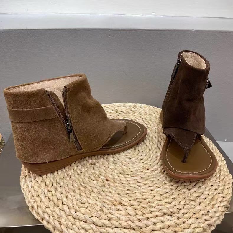 Sheepskin Fashion Literary New High-top Sandals Women's Round Head Toe Side Zipper Cool Boots Women