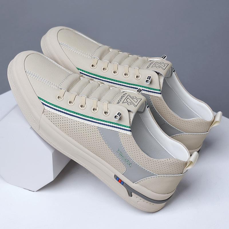 

2024 Новые мужские туфли из натуральной кожи Повседневная обувь Летние микропористые плоские туфли для скейтбординга Удобные кроссовки 44 хаки