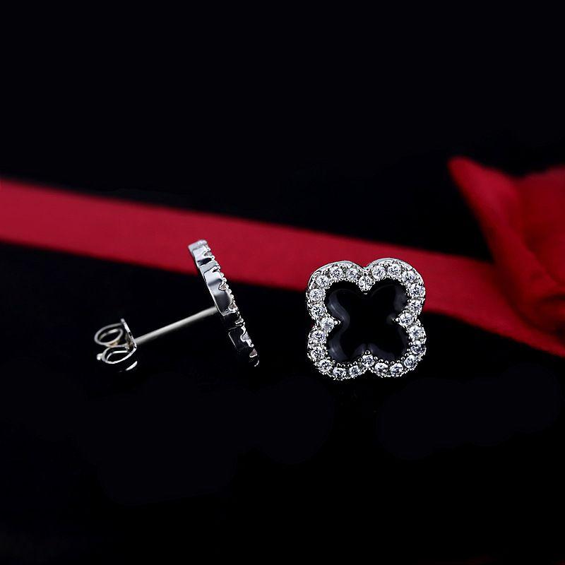 

Qiaolanxuan Игла из стерлингового серебра Женская мода Черный Четырехлистный клевер Серьги-пусеты Полностью инкрустированные стразами Циркон Гипоаллергенные ювелирные изделия Серьги Medium four-leaf clover rose gold [about 1.4cm]]