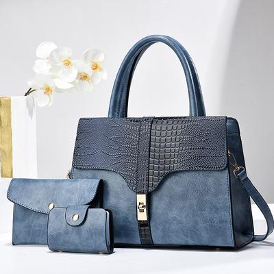 Large-Capacity Women's Bag 3-Piece Set Waterproof Lightweight Shoulder Bag Elegant Versatile Crocodile-Pattern Multi-Functional Handheld Bag