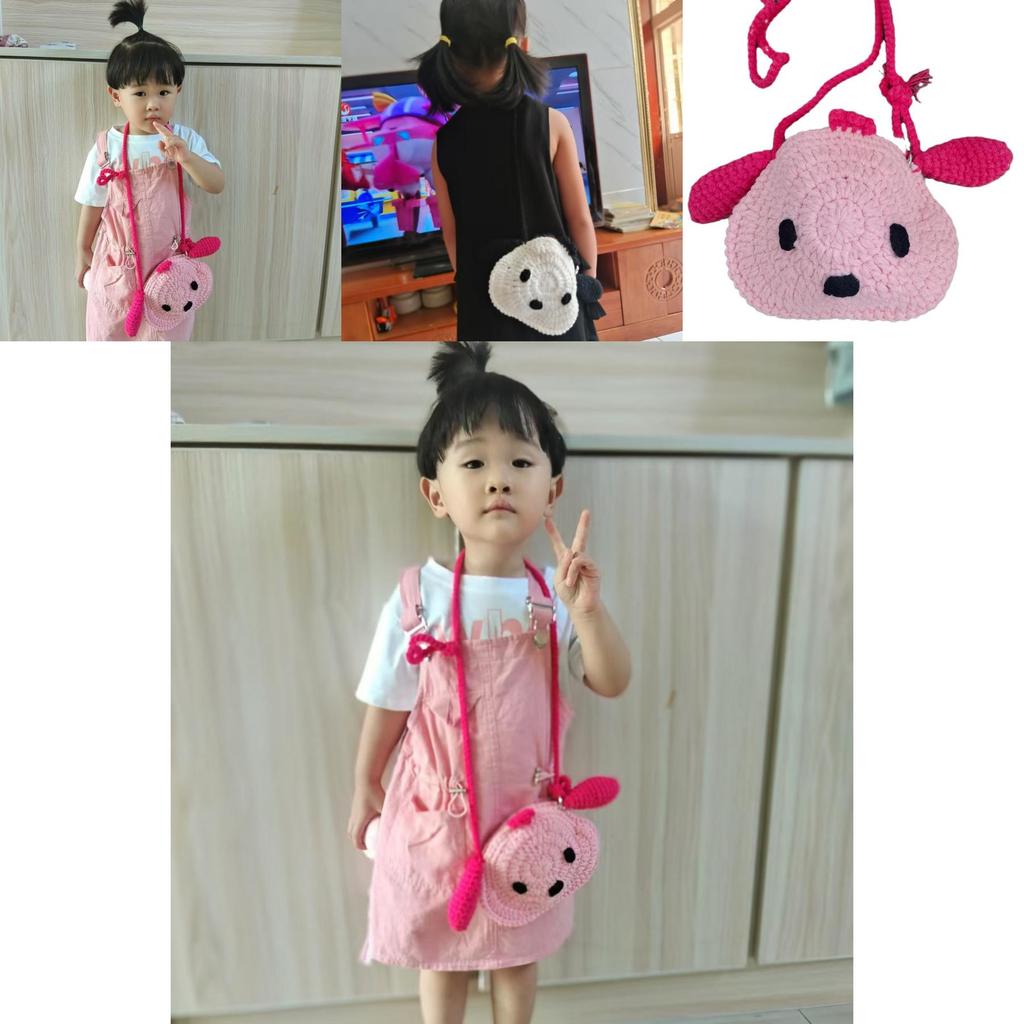 Adorable Cartoon Shoulder Bag For Kids Cute Knitted Animal Pattern Preschool Use