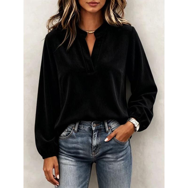 Women S Long Sleeve V Neck Lantern Sleeve Loose Knit Top