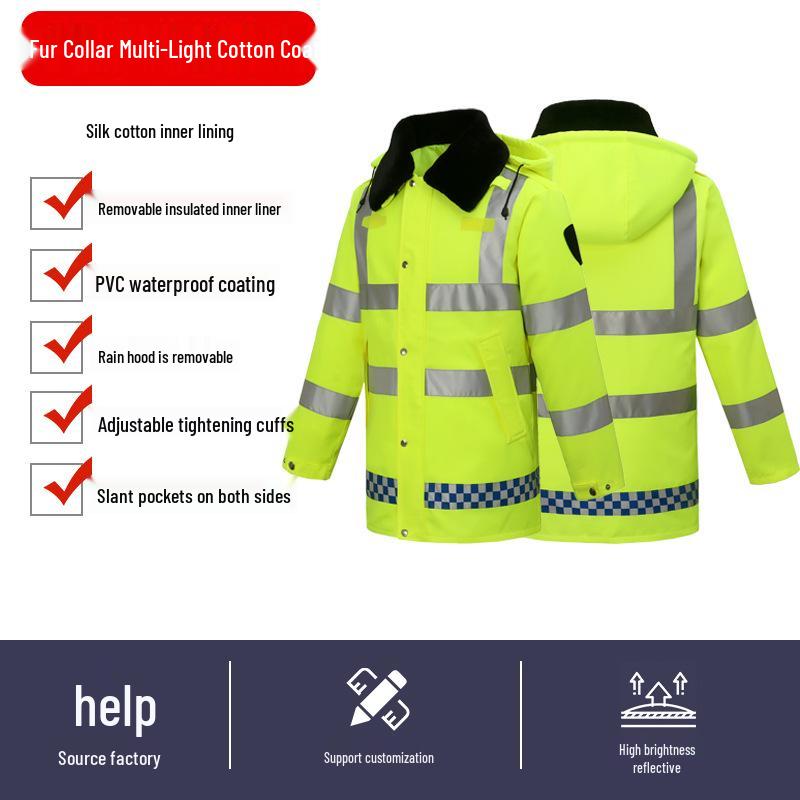 Reflexiv Vinter Regntät Jacka för Trafiktjänst - Tjockt Foder för Köldskydd