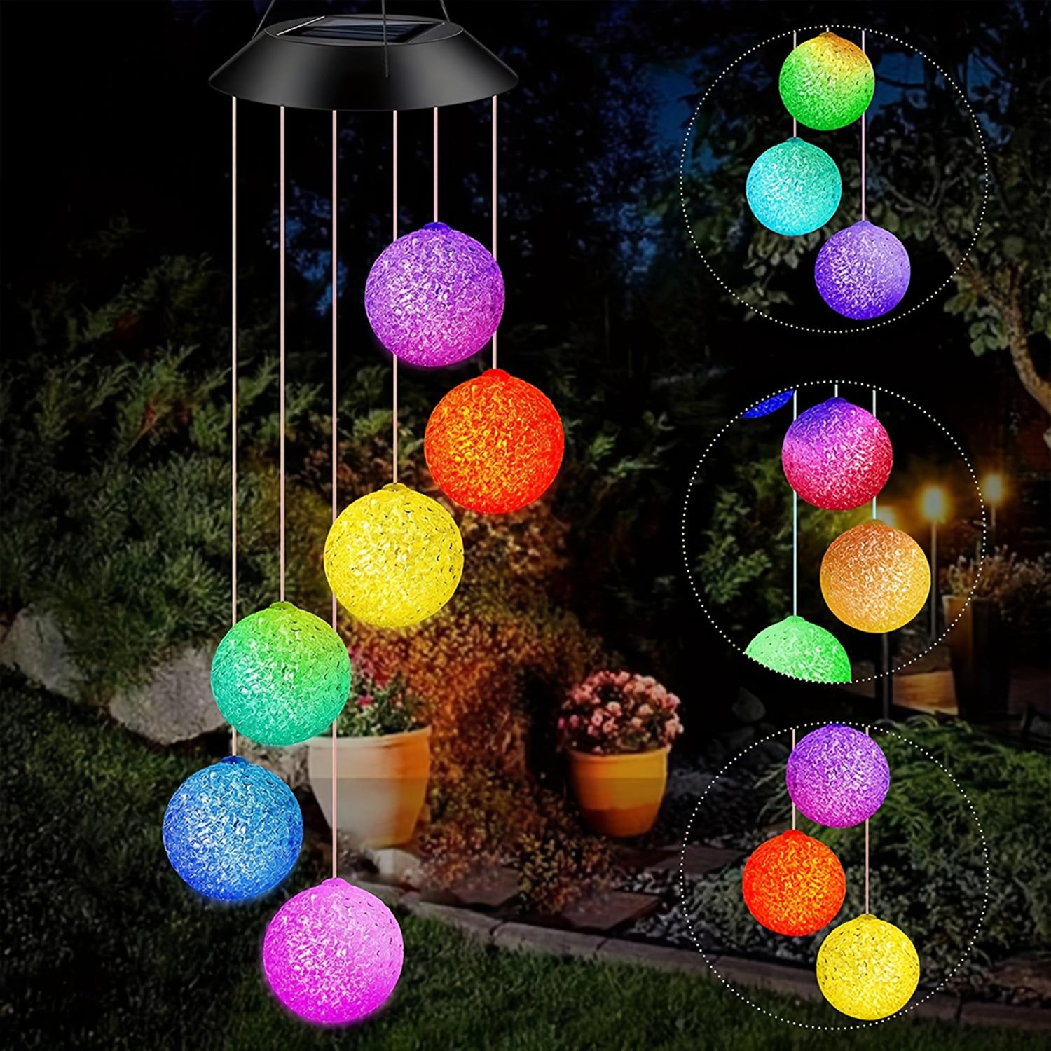 

1pcs Colorful Solar Particle Ball Wind Chime Light, Landscape Light, Suitable for Outdoor Garden, Terrace, Party Decoration 0-5W