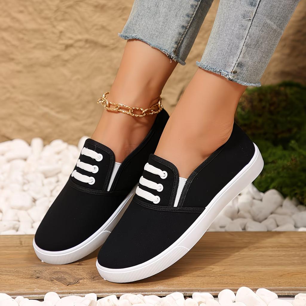 Mocassins à enfiler pour femme, Chaussures de skate décontractées à tige basse de couleur unie pour le printemps et l'automne, Chaussures plates en toile légères pour l'extérieur au quotidien, Chaussures pour femme, Baskets
