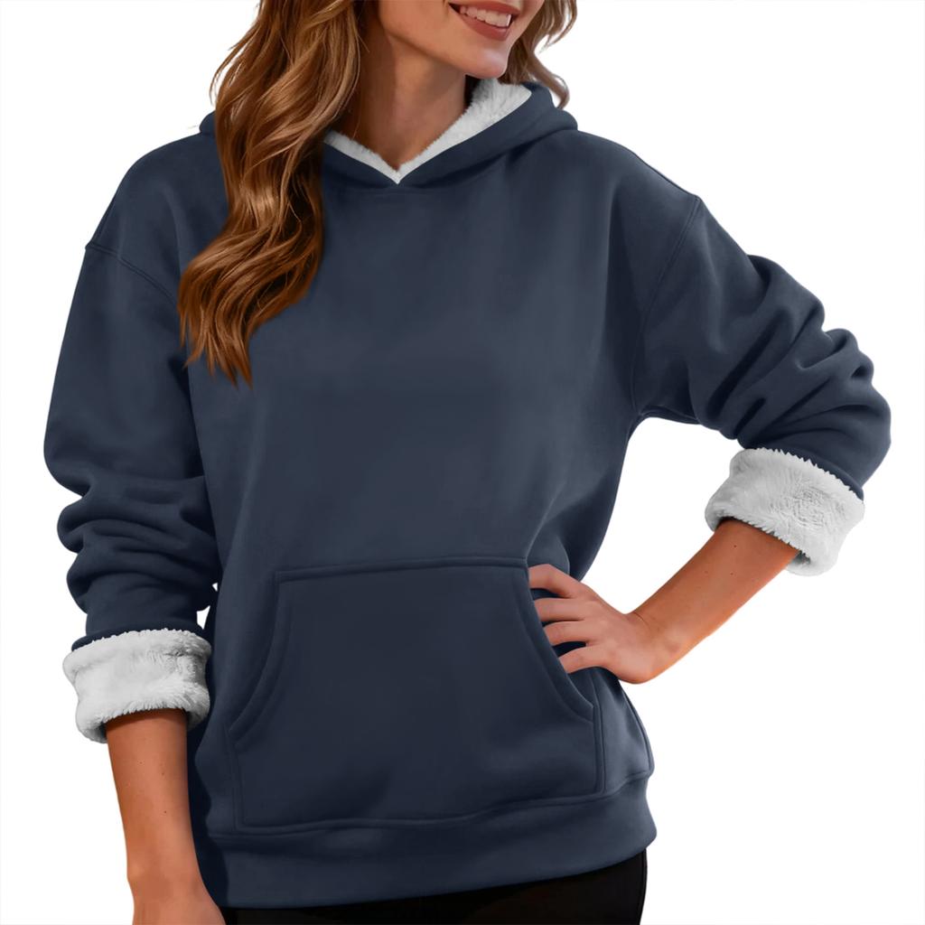 Women's Fashionable Casual Long-Sleeved Top With Fleece Thickened Hooded Sweatshirt