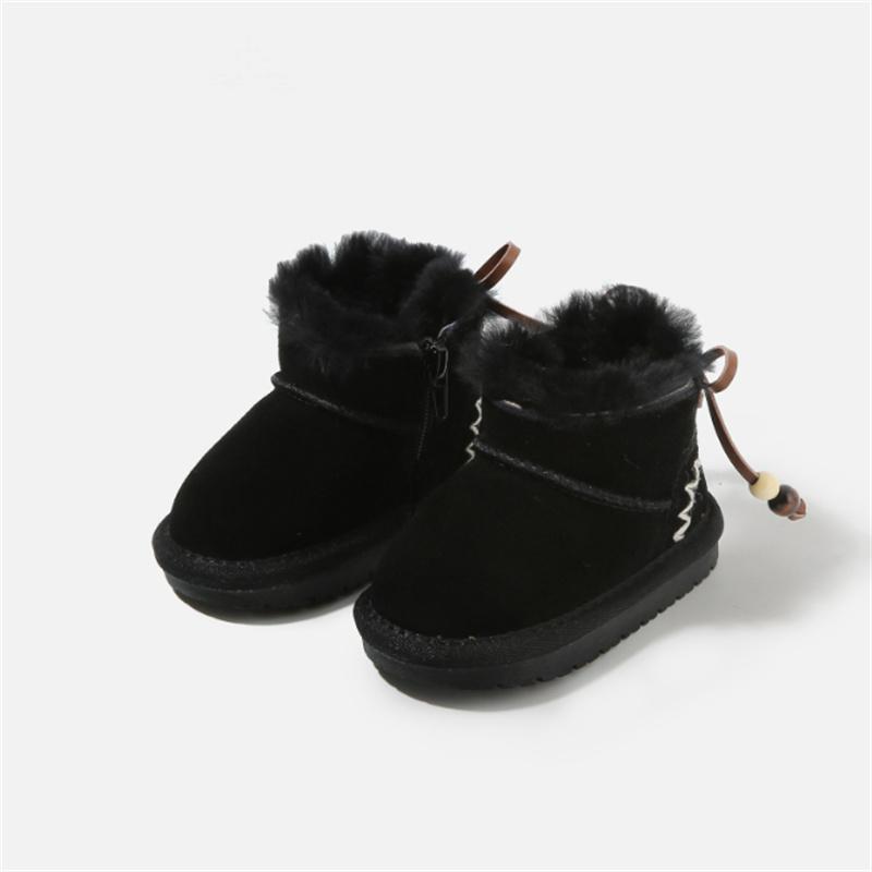 

Winter Baby Boots Leather Warm Plush Boys Boots Soft Sole Toddler Girls Children Snow Boots EU15-25 21 чорний