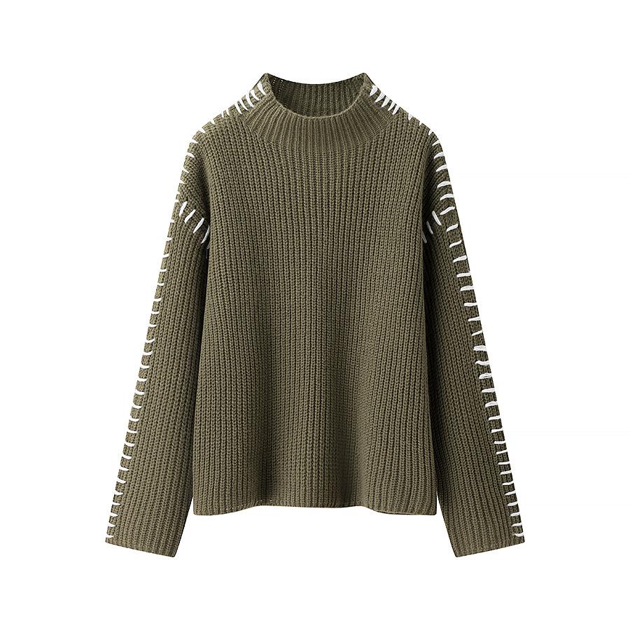 ZA Autumn/Winter Women's High Neck Color Block Pullover - European and American Street Style Fashion