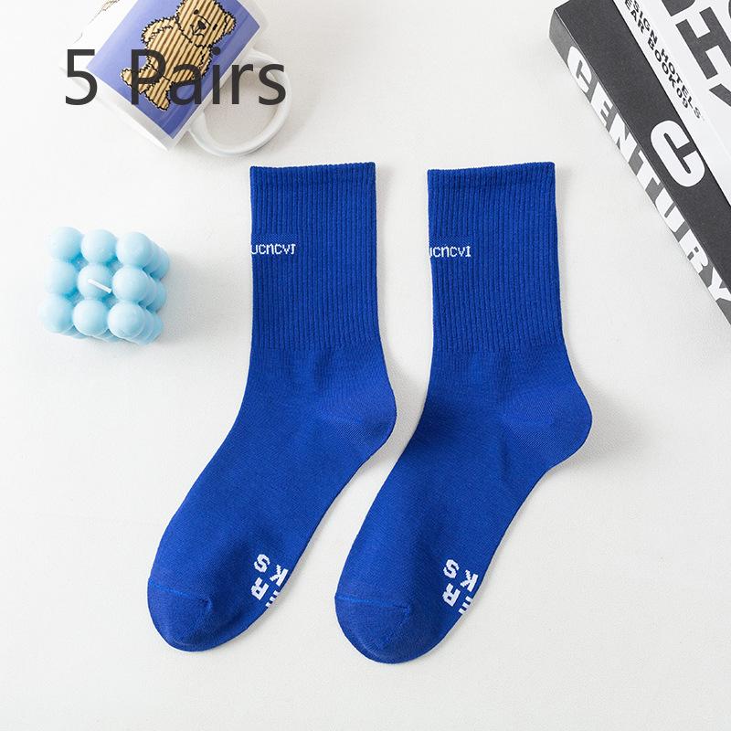 

5 пар носков для девочек осень/зима школьные носки для девочек синие пуховые носки со смайликом средней длины 5 Pairs