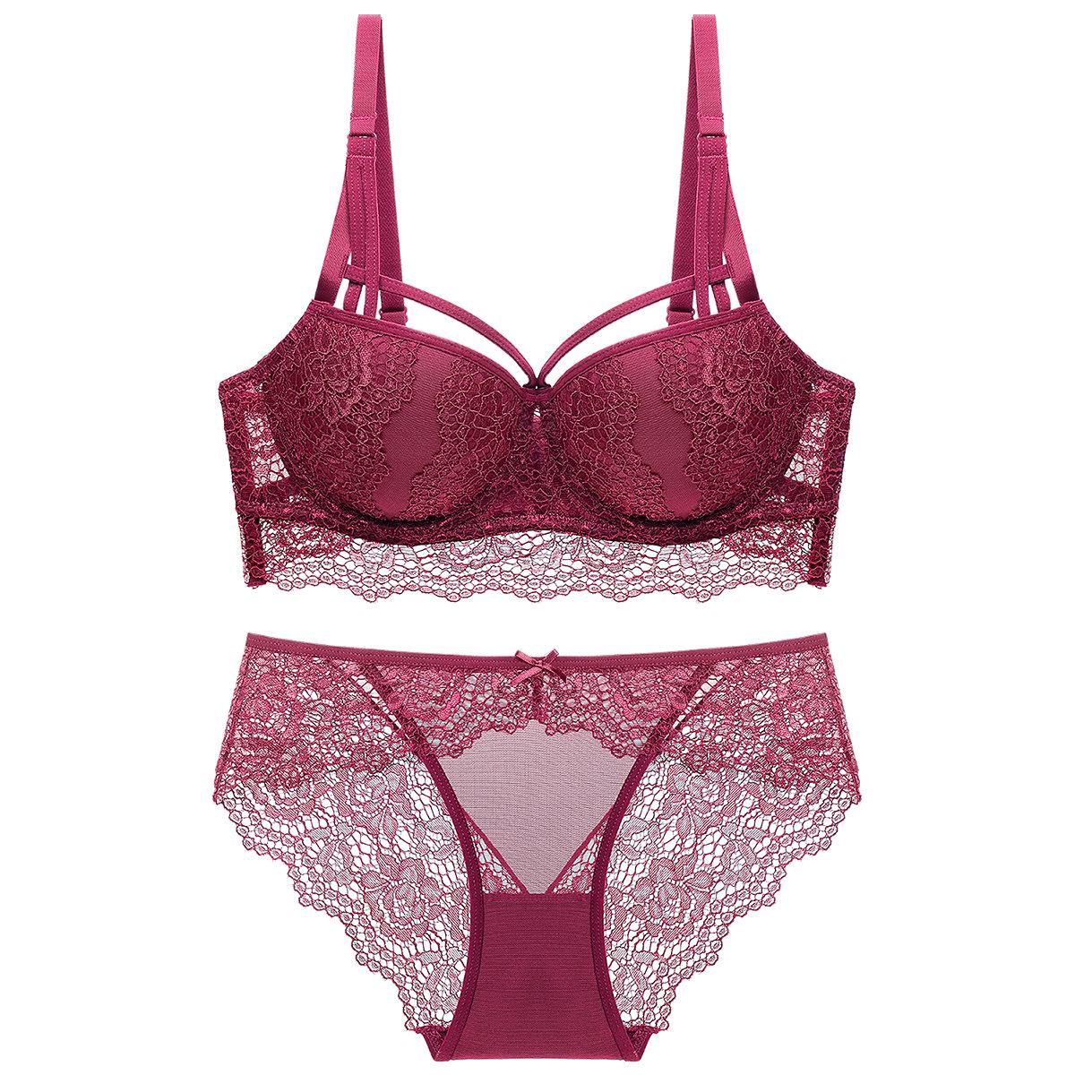 

European & American Sexy Lace Push-up Bra Set for Women & Girls, Style 1824 70B вино красного