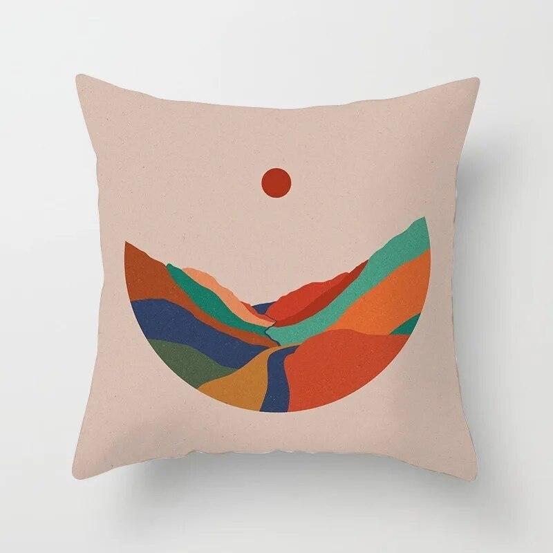 Hot Sale Modern Morandi Color Sofa Cushion Cover Home Nordic Abstract Mountain Moon Sun Geometric Pillow