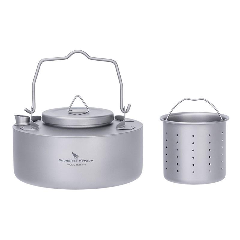 Portable Pure Titanium Camping Kettle With Filter Hiking Backpacking Tea Boiling 700ml Lightweight Outdoor Cookware