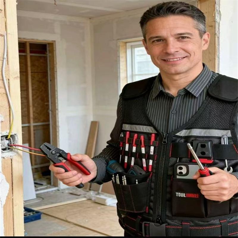 TOOLHUWEI Workwear Tool Vest Safety Work Vest with Multi-pockets Toolkit Pouch Heavy Construction Vest for Electrician Carpenter