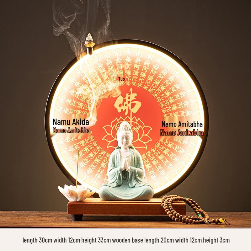Ceramic Seated Guanyin On Lotus with Light Ring and Anjali Mudra for Home Decor