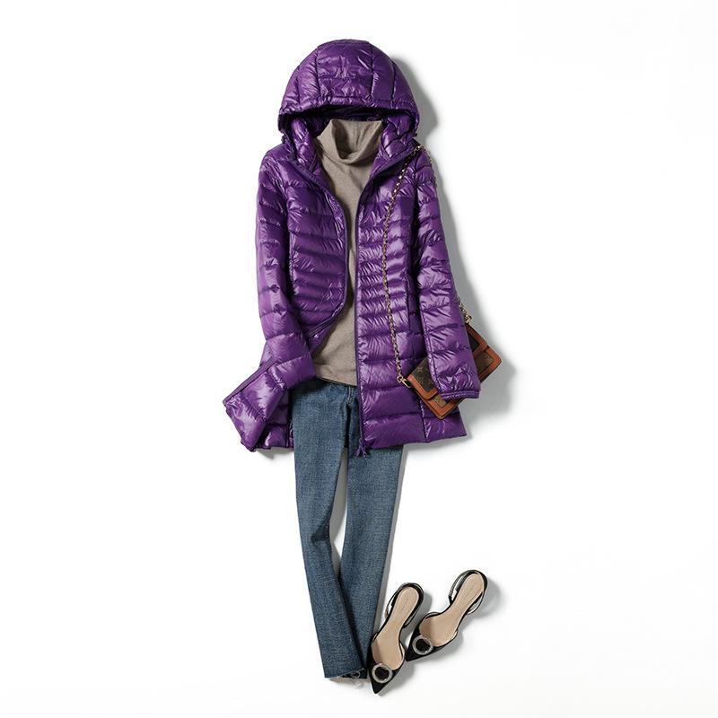 2023 Winter Women's Mid-Length Lightweight Hooded Down Jacket, Plus Size, Thin Style, Extra Large 