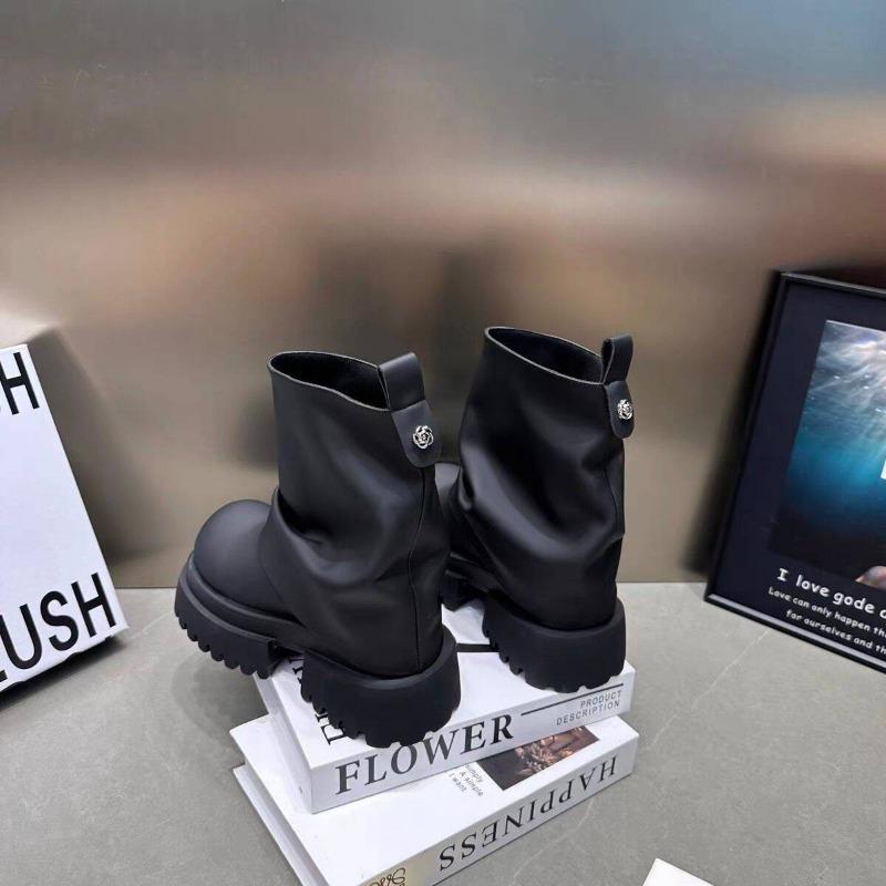 Fashion Autumn New Short Boots for Women Fashion Round Head Sleeve Fold Thick Heel Non-slip Comfortable Single Boots
