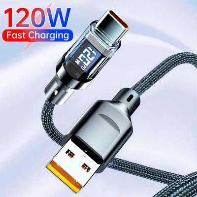 120W 6A USB Type C'den Type C'ye Kablo Hızlı Şarj USB USB C Veri Kablosu LED Ekranlı Xiaomi Samsung Huawei için