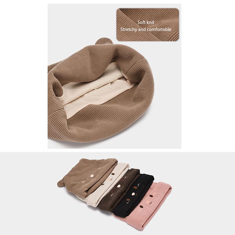 Cute Cat Embroidered Knitted Hat Outdoor Warm Ear Protection Cat Ears Wool Cap Over Head Cold Cap Street Beanies Cap Penny Cap