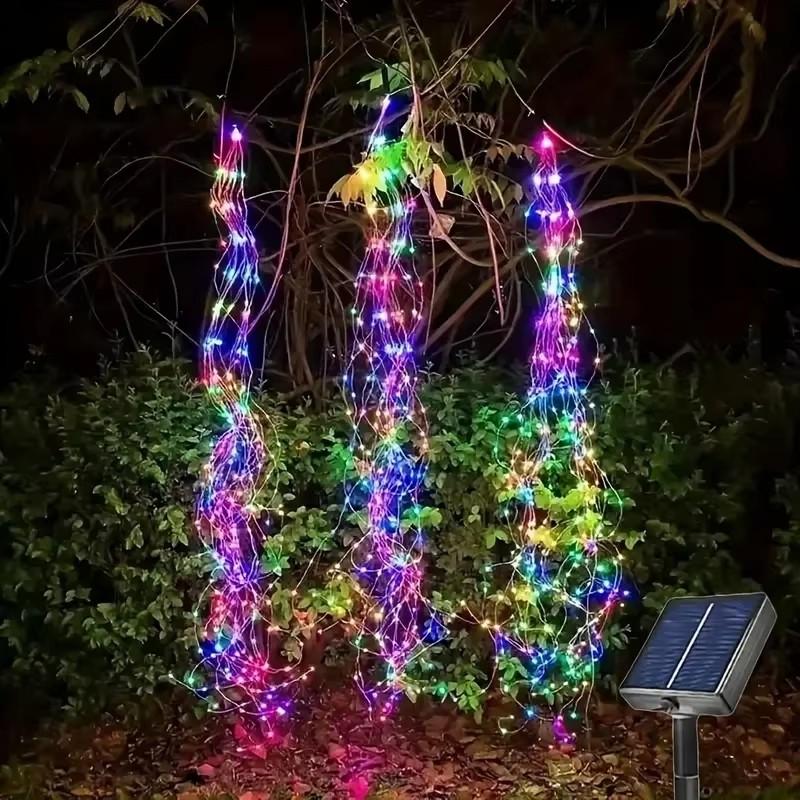 Solar Waterfall Branch Lights Warm White LED Copper Wire Lights Waterproof Solar Powered Vine Lights for Outdoor Garden Patio
