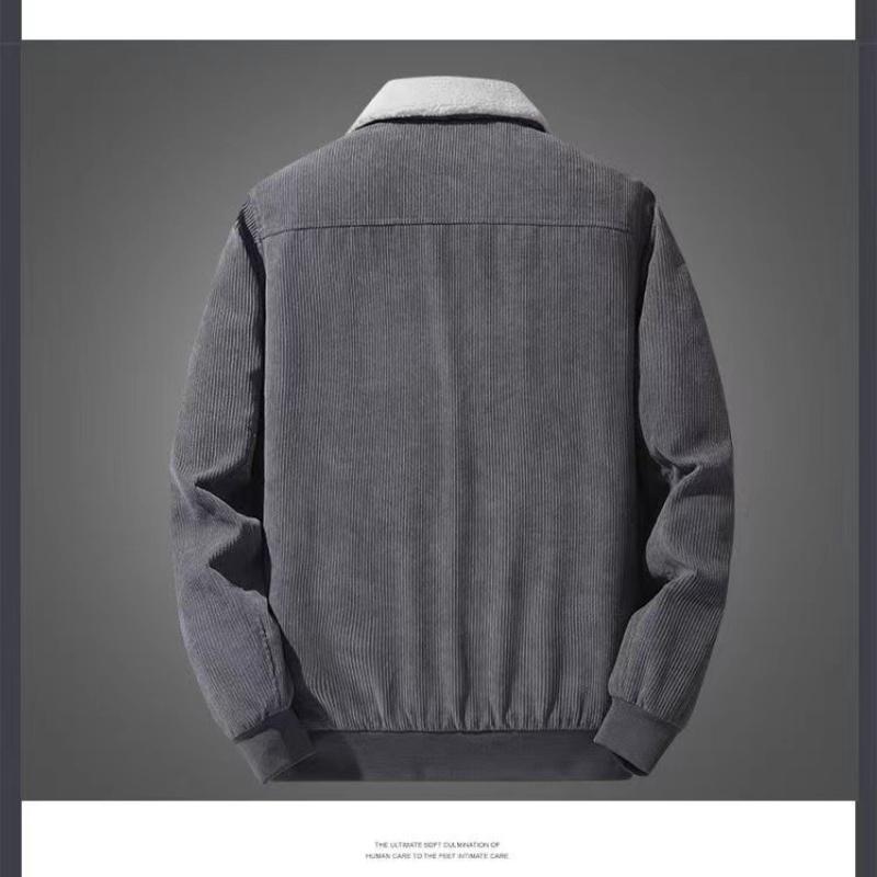 Winter Fleece Jacket Men Warm Thick Corduroy Fur Collar Coat Male Jacket Casual Fashion Outdoor Windproof Outwear Men