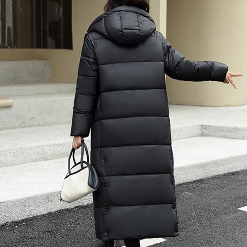 Lange Overknee-Daunenjacke mit Baumwollpolsterung, Damen-Wintermode, einfarbig, einfacher gepolsterter Baumwollmantel