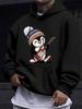 American/European Style Unisex Autumn/Winter Printed Hoodie Long-Sleeve Sweatshirt, Cute Guitar-Playing Penguin Cartoon Fun Hooded Print Sweatshirt, F