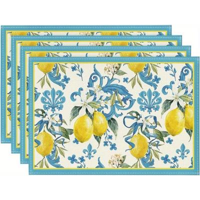 4 Stück Blaue Zitrone Iris Sommer Tischsets 11,8 Zoll x 15,7 Zoll Saisonale Tischmatten für Party Küche Esszimmer Dekoration