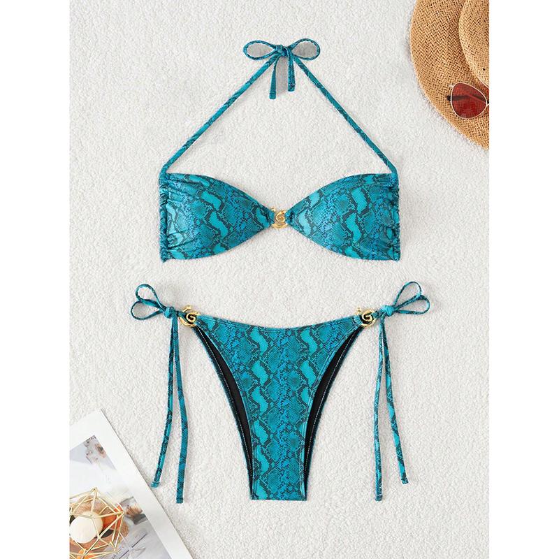 

Сексуальный купальник-бикини из двух частей с принтом, летний новый женский купальный костюм для купания, костюм бикини L синий