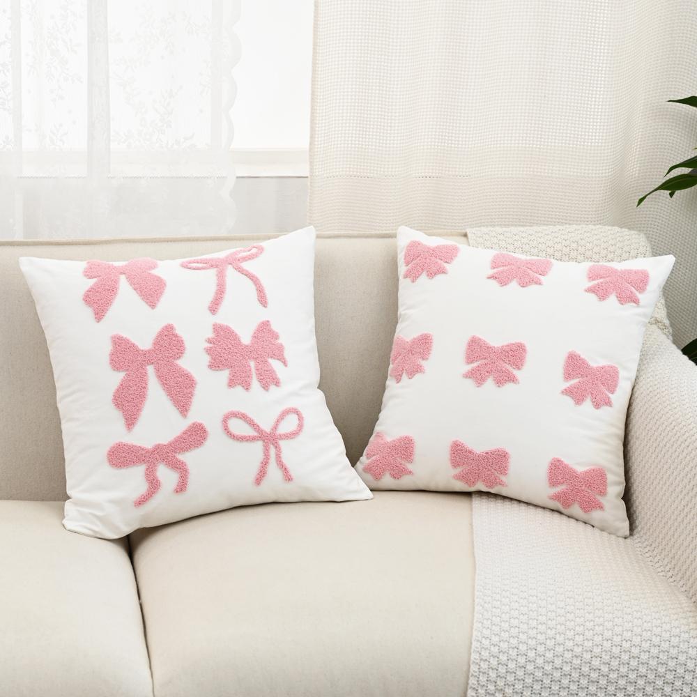 BUYNOW 1PC Pink Bow Embroidered Pillowcase Cute Princess Style Bedroom Cushion Cover Home Living Room Decor Cojines Para Sala