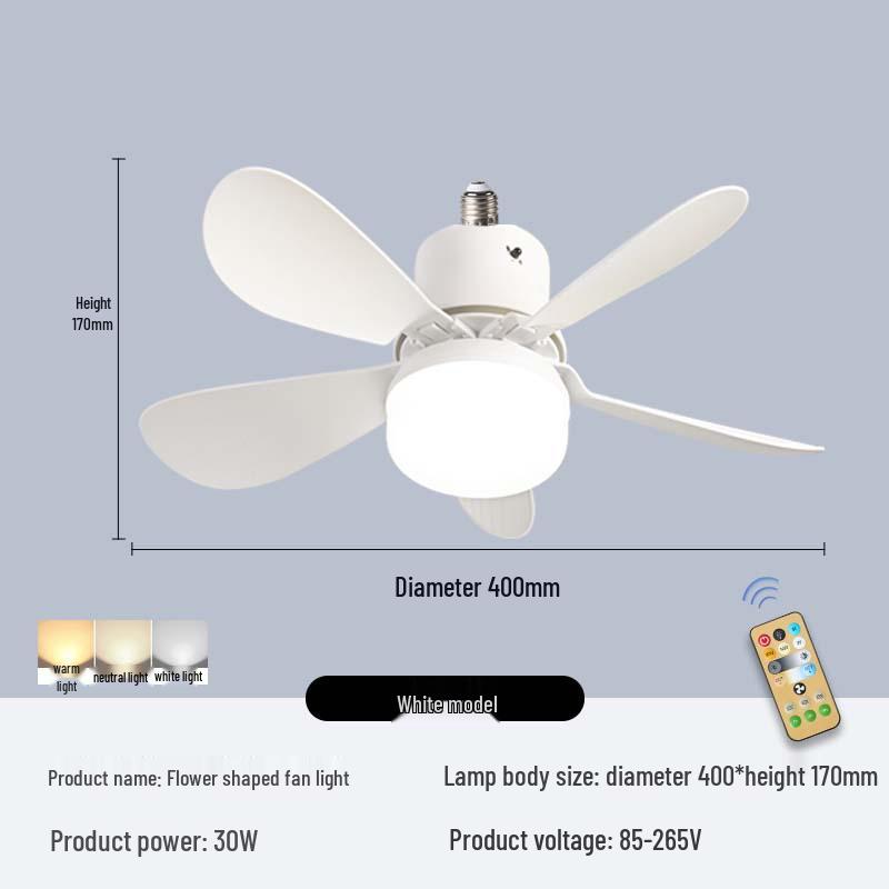 E27 Screw Base Ceiling Fan with Removable Blades and Light for Bedroom