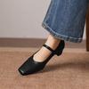 Krazing Pot Microfiber Square Toe Thick Med Heels Spring Summer Shoes Big Size 43 concise style Women Office Lady Pumps