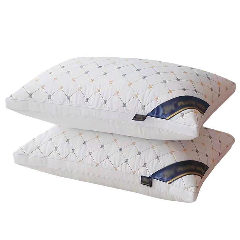 Premium Hotel-Style Memory Foam Pillow With 3D Star Embroidery Single Bed High Resilience Feather-Like Fill White Gray