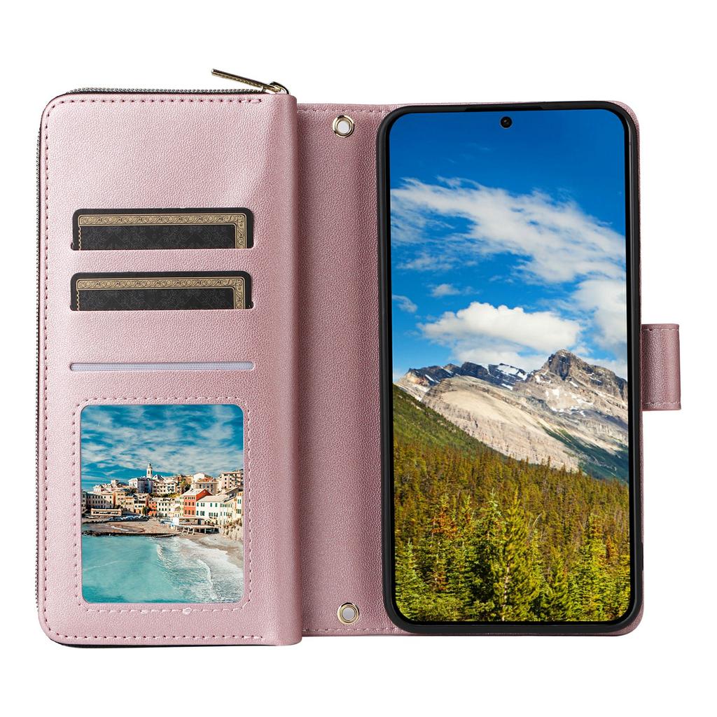 For Samsung Galaxy S25+/S24+ Case Zipper Pocket PU Leather Cover with 9 Card Slots