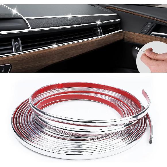 16Ft Chrome Car Trim Strip, Self-Adhesive Automotive Exterior And Interior Side Body Moulding, 1/4 Inch (6Mm) Scratch-Proof Silver DIY Accessories