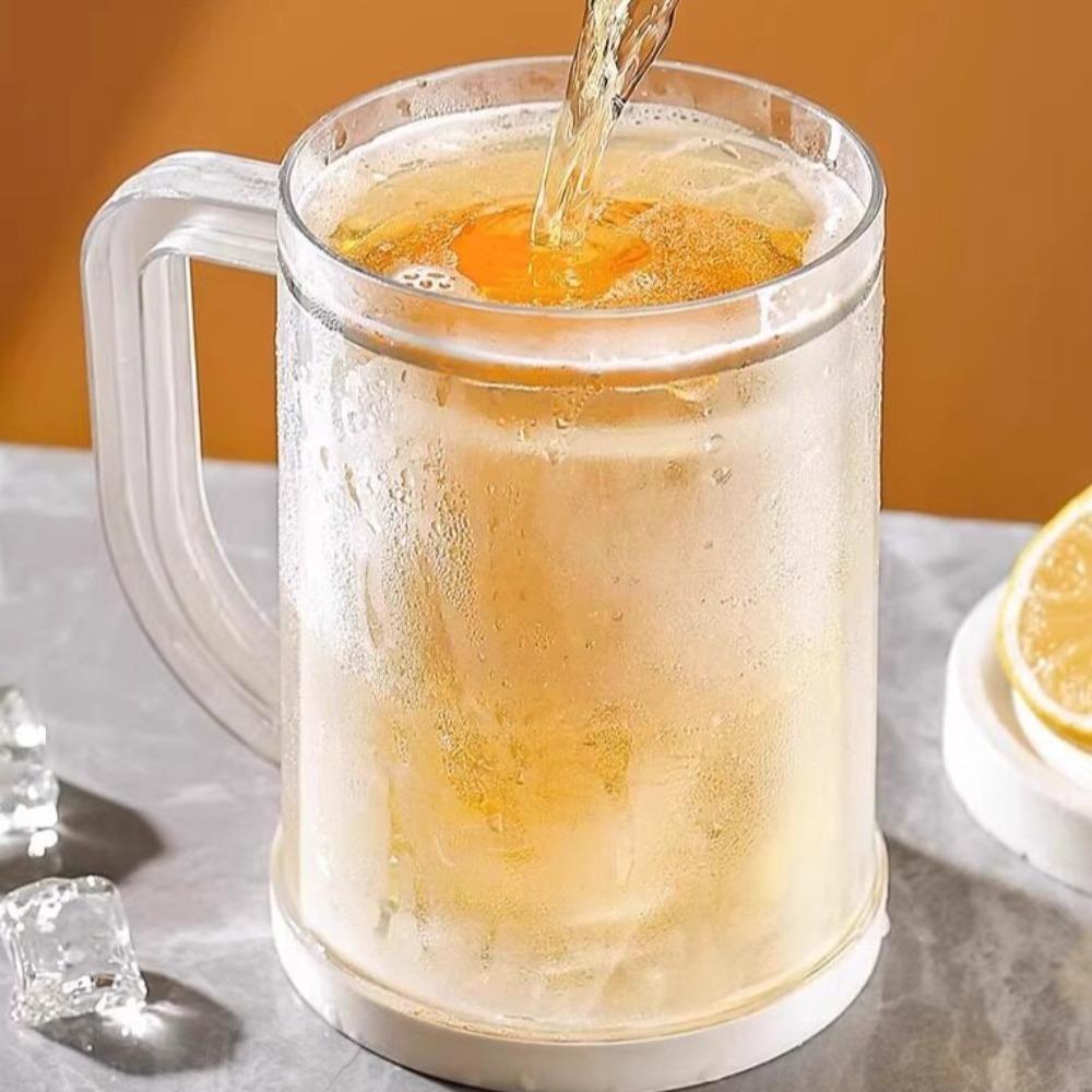 Plastic Cold Drink Chilled Cups Washable Leak-Proof Freeze Beer Glass Reusable Transparent Double Interlayer Cup Barbecue