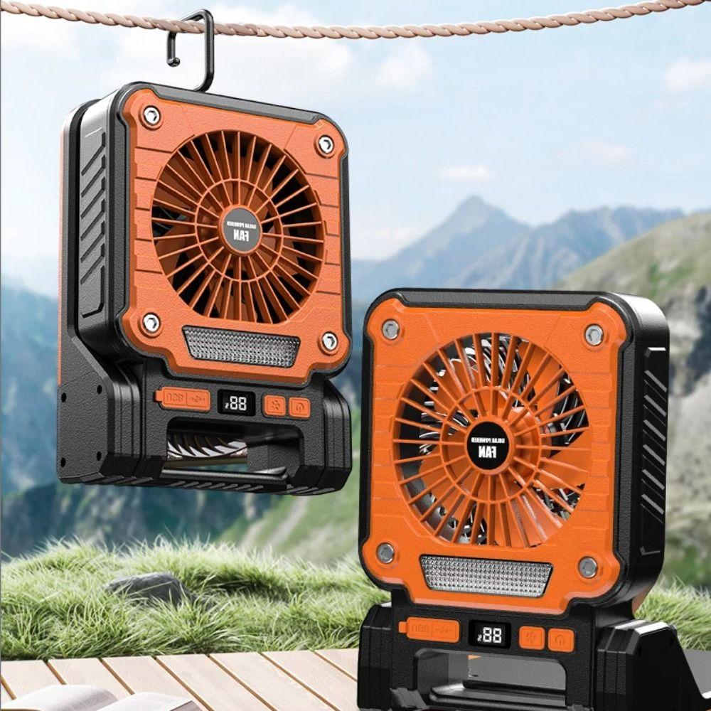 Folding Design Camping Fan Green/Orange Solar Electric Fan LED Camping Light  Car Camping