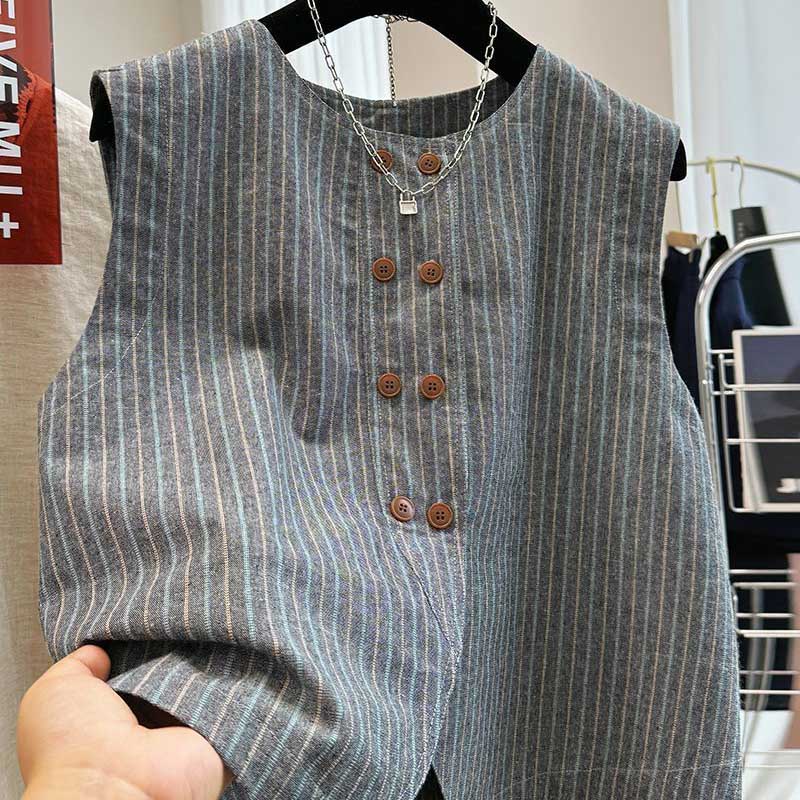 Vest for kvinner Bomull Ermeløs Vintage Denimvest Oversized Trykk Allsidig Casual Knapper Vest
