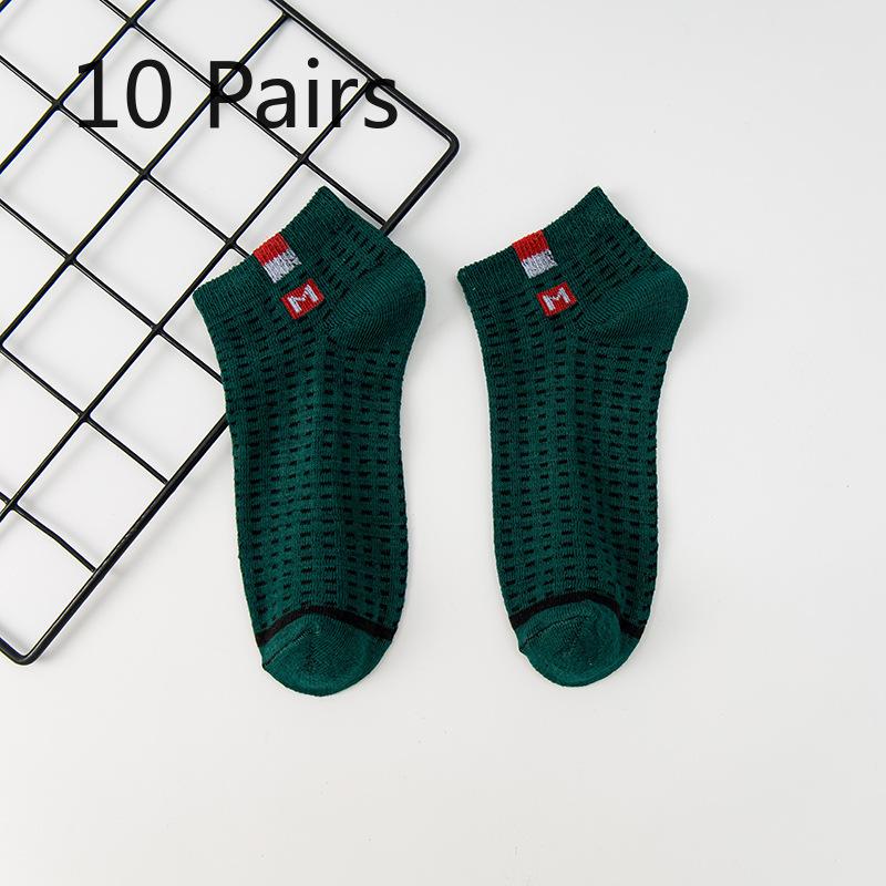 10 Pairs of Male Spring and Autumn Cloth Label Letter Carved Hollow Mesh Breathable Sweat Absorption Deodorant Socks