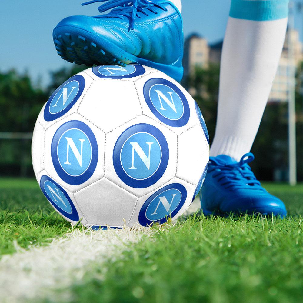 SSC Napoli Size 5 Soccer Ball, Machine-Stitched PVC, Durable & High Bounce, All Ages Fit, Fan Merchandise, Matches & Outdoor Use.
