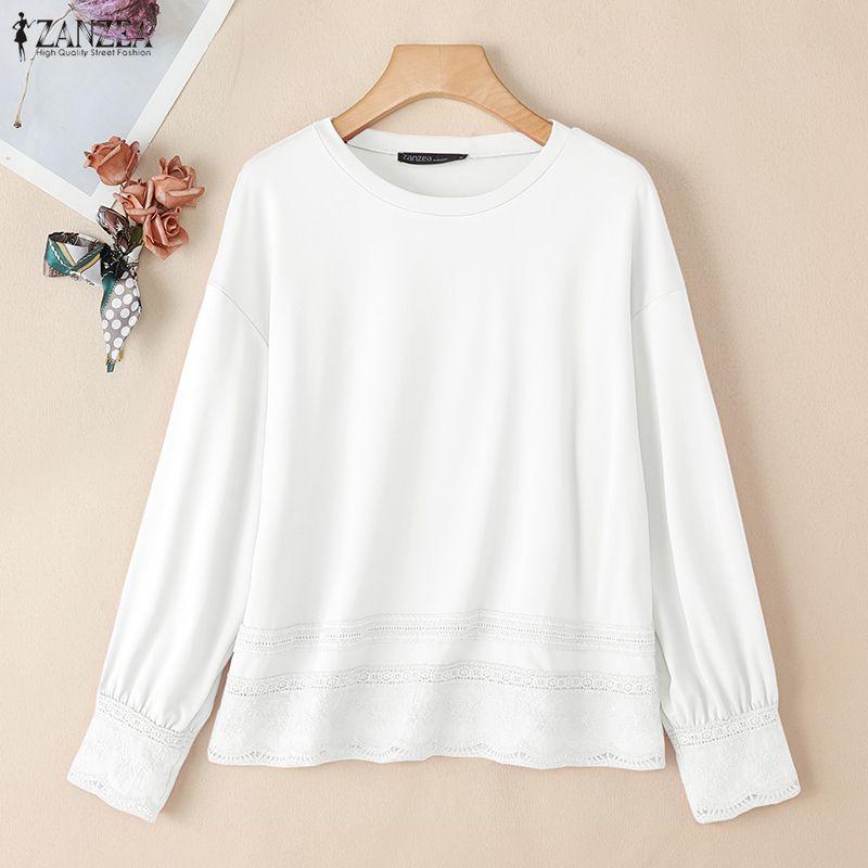 ZANZEA Women Casual Round Neck Loose Long Sleeve Splice Sweatshirt