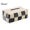 Artificial Leather Tissue Box Checkered Box, with Flip-Open Top, PU Holder, Durable Case Stain-Proof Facial Dispenser, for Bathroom Car Bedroom