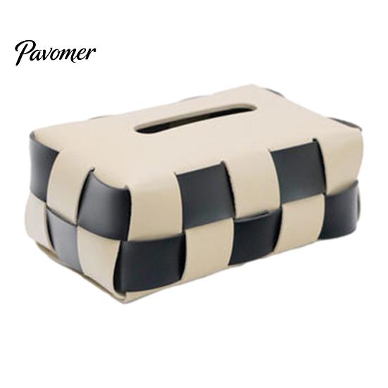 Artificial Leather Tissue Box Checkered Box, with Flip-Open Top, PU Holder, Durable Case Stain-Proof Facial Dispenser, for Bathroom Car Bedroom
